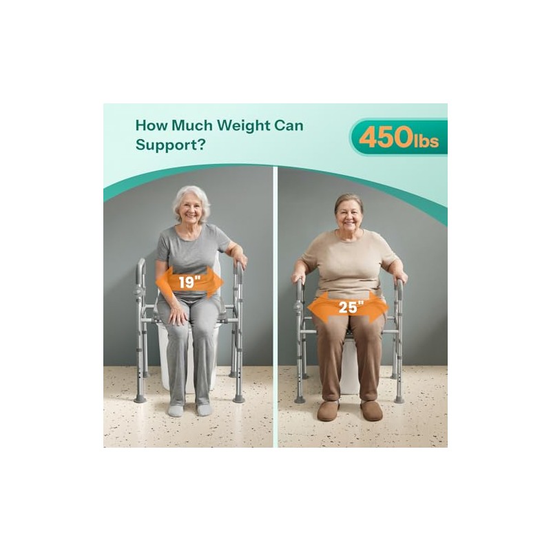 HOMEAL Raised Toilet Seat Riser with Handles for Seniors, 450LBS