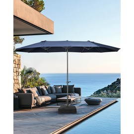 ACUEL 15ft Patio Umbrella with Base - Double-Sided Rectangle Outdoor Market Umbrella, Large Deck Umbrella With Heavy-Duty Aluminum Crank & 12 Steel Ribs for Pool, Porch, Backyard & Garden, Navy Blue