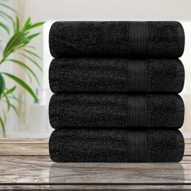 Ample Decor Bathroom Hand Towel 18 X 28 Inch 600 GSM 100% Cotton, Soft Absorbent - 4 Pcs Black