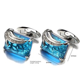 Rockyu Men's Cufflinks Silver Blue Glass Rectangle Stainless Steel Suit Accessory Wedding Business Gift, Stainless Steel, Callus Stone (CZ)