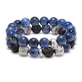 AWNL Men's Double Strand Bracelet with Dumortierite Volcanic Picasso Natural Gemstones Healing Protection Beads Bracelet Gift for Men