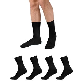 Kiiwah 4 Pairs of Men's Stockings, Size 39-50, Long Socks, Business Socks, Breathable, Warm for Everyday Use, Business, Sports (Black)