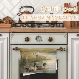 Qnhij Abstract Mallard Duck Kitchen Towels, Rustic Farmhouse Green Head Duck Dish Tea Towels for Kitchen Decor, Ducks Lover Gifts Decorative Hand Towels for Bathroom, 16x24 Inch