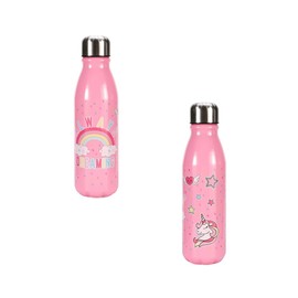 TDL Kids Childrens Unicorn Design Water Bottle, 600ml, Aluminium, Pink, Girls School Picnic Water Bottle