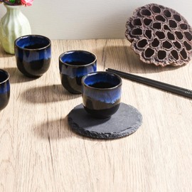 Traditional Japanese Ceramic Sake Cups Set, Blue and Black Gradient Design (4)