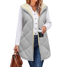 Zeagoo Puffer Vest for women Reversible Fleece Sherpa Vests Sleeveless Jacket Double Zip Up Long Fall Winter Warm Coats