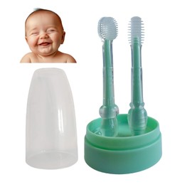 FOREVIVE Baby Tooth Brush, Infant Toothbrush 6 to 12 Months and0-6 Months,Silicone Toothbrush, Newborn Tongue and Mouth Cleaner Set, Good Idea for Baby First Toothbrush(Green)