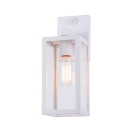 GRUENLICH Dusk to Dawn Outdoor Wall Lantern, PIR Motion Sensor Wall Sconce, E26 Base Max 60W, Metal Housing Plus Glass, White Finish, Bulb Not Included, 1-Pack