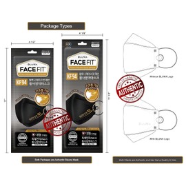 BLUNA FACE FIT ::GENUINE:: [20 Pack] Premium 4-Layer [LARGE-BLACK] KF94 Face Mask [Adjustable Ear Loop][Anti-Trouble Skin][Made in KOREA]