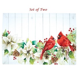Park NEW CHRISTMAS PLACEMATS 2pcs POINSETTIA PINE RED GREEN WHITE 13" x 19" Cardinals