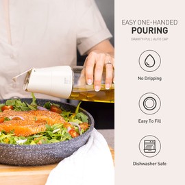 Zuutii Olive Oil Dispenser, Drip Free Spout Oil Container for Kitchen.Vinegar Dispenser, Glass Bottle for Cooking,500ML,Light Cream