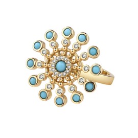 Niaspi Turquoise Fidget Ring for Women Girls Bohemian Exaggerated Sun Flower Anxiety Spinner Ring Hypoallergenic Gold Floral Comfort Fit Band Ring Stress Relieving Birthday Mother's Day Jewelry