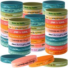 Bucherry 120 Pcs Christian Bracelets Rubber Bible Verse Bracelets Christian Silicone Jesus Religious Wristbands Bulk for Men Women Kids Party Favors(Morandi)