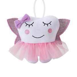 free-space Tooth Fairy Pillow with Pocket Ballet Doll for Girl Shiny Wings Crystal Velvet Tooth Fairy Keepsake Gifts (Pink)