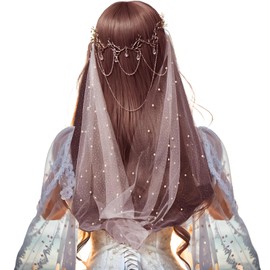 Shining Lace Wedding Veil Bride Headpiece Elven elf Wedding dress Accessory Ethereal Goddess Headwear