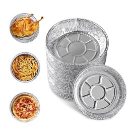 Aluminium Pan 7" (50 Pack) Round Disposable Foil Pans With Lids (Dome Plastic Lid)