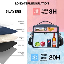 EVERFUN Small Lunch Box Insulated Cooler Bag Mini Cooler 24 Can Soft Sided Lunch Bag for Men Women Ice Chest Double Deck Portable Personal Collapsible Waterproof Leak-Proof for Work Travel Car, Navy