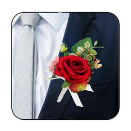 Latious Bride Wedding Flower Boutonniere Red Rose Groom Buttonholes Prom Suit Decoration for Men and Groomsmans (Red)