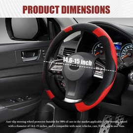 Funda para volante de coche, protector de volante, funda universal de 37-38 cm, funda de cuero, microfibra transpirable, funda para volante de fibra de carbono para mujeres (rojo)