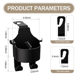 DYEKNEE 2 PCS Car Seat Headrest 3-in-1 Hook, Multi-Function Grab and Go Cup Holder Mobile Phone Holder, Portable Hanging Storage Rack for Backpacks Umbrellas Key, Universal for Cars Trucks (Black)