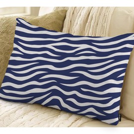 EKOBLA Zebra Stripe 12x20 Pillow Case Distressed Navy Blue White Animal Skin Print Wave Decorative Pillow Covers Cotton Linen Cushion Cover for Home Sofa Couch Decor 12x20 Inches
