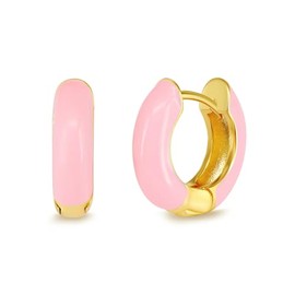 Colorful Enamel Small Hoop Earrings Gold Plated Bohemian Charm Pink Thick Mini Round Circle Tiny Huggie Hoop Earrings for Women Minimalist Birthday Christmas Prom Party Trendy Jewelry Gifts, Zinc, No