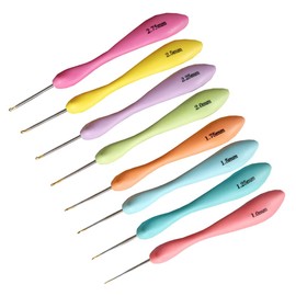 Katech Pack of 8 Crochet Hooks, Wavy Ergonomic Comfortable Grip Knitting Needle Set, Small Sizes, Lace Crochet Hook Set, DIY Yarn Weaving, Craft Tools for Fine Work and Lace Knitting (1.0 mm - 2.75