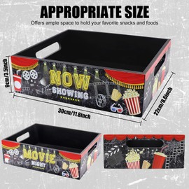Yamahiko Movie Night Snack Tray with Handles, Reusable Movie Night Snack Trays Basket Box Organizer Supplies for Countertop Storage, Wooden Movie Theater Theme Snack Basket Tray(Classic Movie Night)