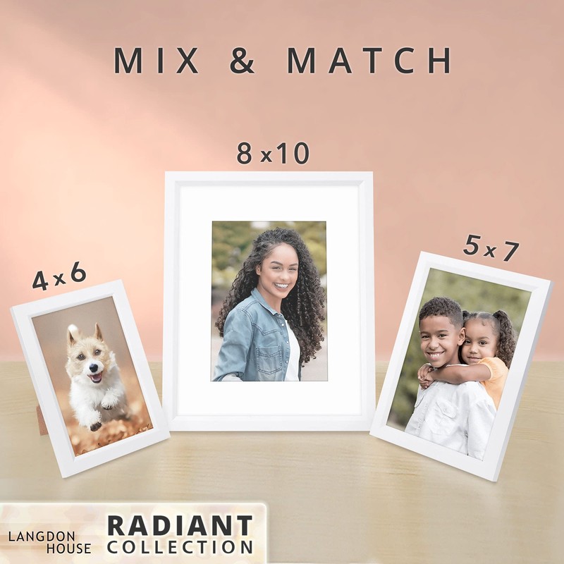 Langdon House 7x5 Picture Frames (White, 3 Pack), Modern w/Bevelled