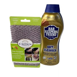 Barkeepers Friend And The Crown Choice Bar Keepers Friend Soft Cleanser Liquid, 26 fl oz + 2 Non-scratch Scourer Cloth