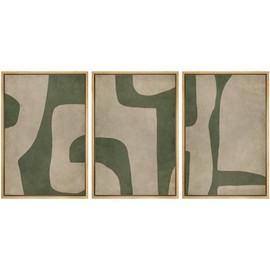 SIGNWIN Framed Canvas Print Wall Art Set Abstract Geometric Green and Beige Tones Illustrations Modern Art Decorative Boho Relax/Zen Nordic for Living Room, Bedroom, Office - 16"x24"x3 Natural