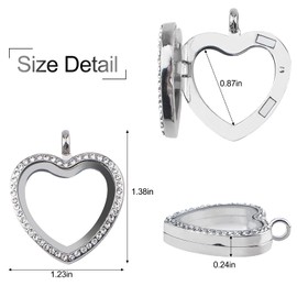 WANDIC Rhinestone Photo Charm, 4 Pcs 4 Colors Heart Crystal Photo Pendant Bridal Wedding Bouquet Charms Living Floating Memory Locket for 2 Pictures