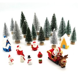 YAOZUP Pack of 27 Christmas Miniature Ornament Kit, Christmas Figures Mini Ornaments, Mini Christmas Tree, Artificial Suitable for DIY Garden Decoration, Micro Landscape