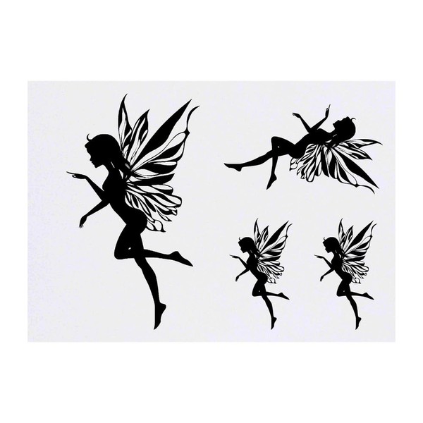 4 x 'Fairy Silhouette' Temporary Tattoos - Water Resistant, Skin-Safe,
