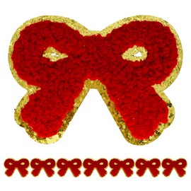 FEIDICK 8 PCS 2.3 inch Bow Chenille Patches, Self Adhesive Patches for Clothing, Stick on Embroidered Patches for Bags,Iron on Patches for Hats, Patches for Backpacks, Patches for Jeans. (red)