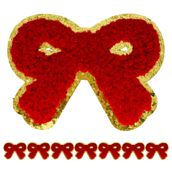 FEIDICK 8 PCS 2.3 inch Bow Chenille Patches, Self Adhesive