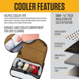 Carhartt Insulated Two Compartment Cooler, Durable Water Repellent Material W/Front Zippered Pocket for Camping, Beach & Travel, Cooler Backpack, Black