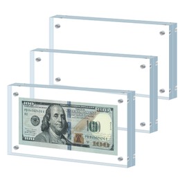 MIJAYENV 3Pcs Dollar Bill Frame Display Acrylic Dollar Bill Holder 3.9X7.8Inch for Dollar Bill Display Case Magnet Currency Display Frame Self Standing for Money Ticket Picture Photos (3)