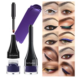 LSxia 2-in-1 Gel Eyeliner Set, Tattoo Eyeliner Waterproof Smudge Proof Gel Cream Eye liner Pot with Brush, High Pigment Eye Makeup for Women (Purple)