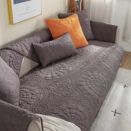 XSlive Cotton Quilted Sofa Cover Boho Circle Embroidered Sectional Couch Slipcover Solid Color Non Slip Sofa Slipcover Furniture Protector for Dogs, Pets, Children (Dark Grey,43"x94")