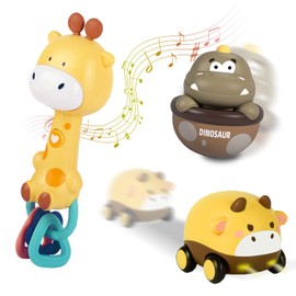 Baby Toys 6 to 18 Months - Light Up Baby Music Toy, Tumbler Toy, Baby Push Go Friction Car with Light & Sounds, Newborn Infant Gifts 3 in 1 Toddlers Toy for 1 2 3 Year Old Boys Girls (Yellow)