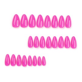 OHWODA Almond Press on Nails Medium - Pure Color Fake Nails Press ons Almond Shaped - Medium Length Stick on Nails - 24 Pcs Glue on False Nail Tips in 12 Sizes (Glossy Rose)