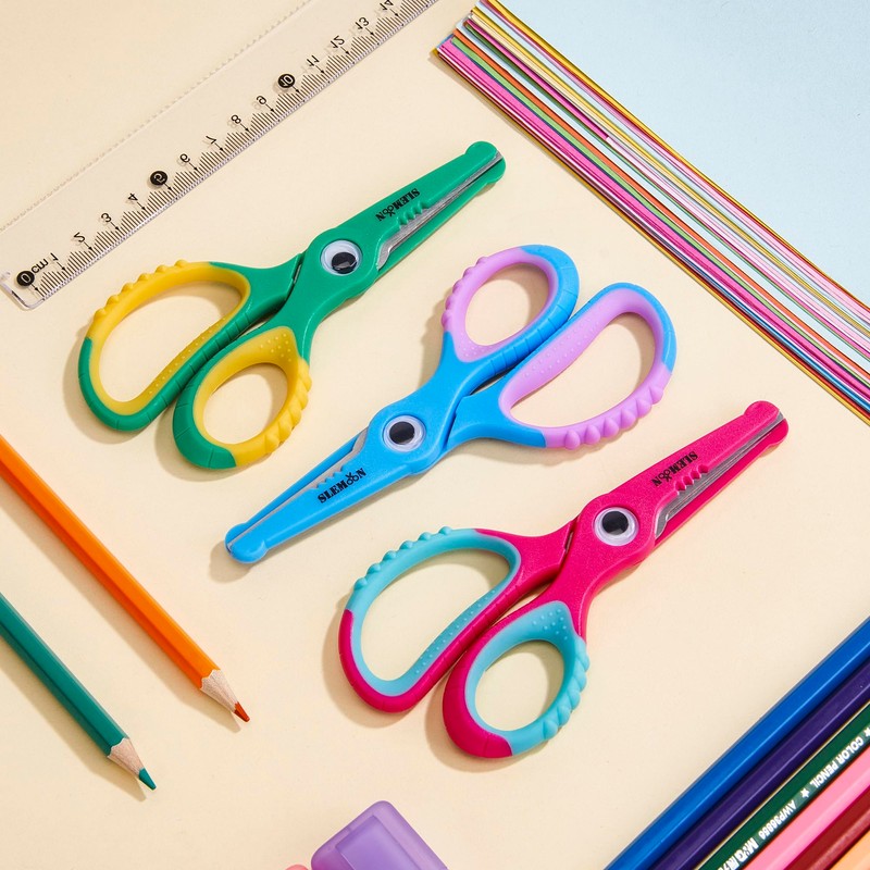 SLEMOON Kids Scissors 5.5 Inch,Blunt Tip Toddler Safety Scissors,3 Pack