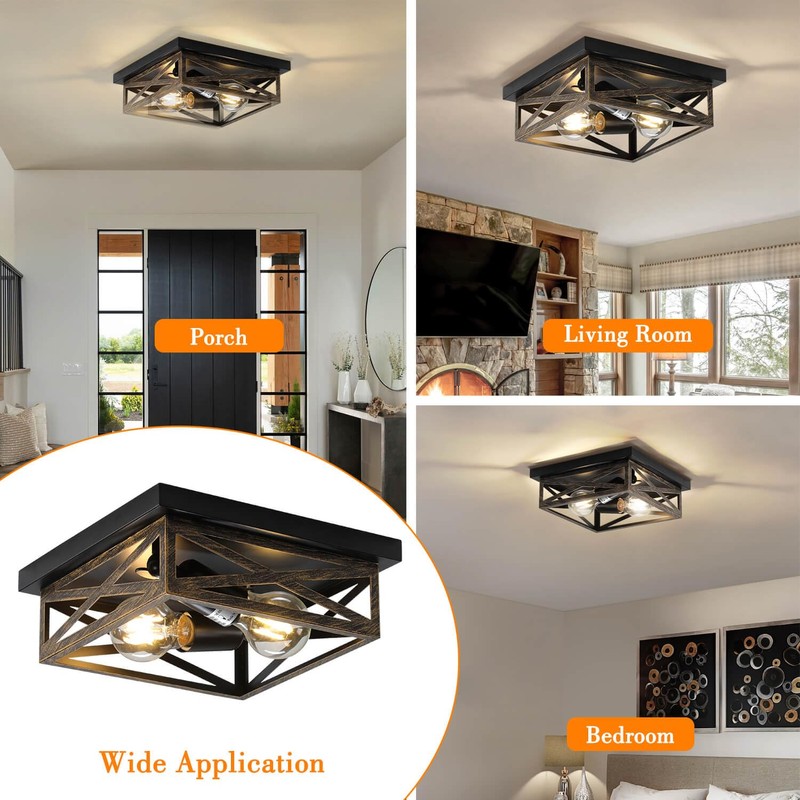 DIKAIDA 2Pack Rustic Flush Mount Ceiling Light Fixture, Modern Farmhouse