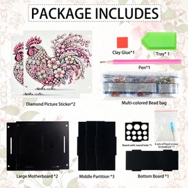 AiYuanzsh DIY 5D Acrylic Diamond Painting Pen Holder – Pink Rooster Pencil Holder for Farmhouse or Country Decor, Diamond Painting Pen Organizer for Office Desk, Acrylic Craft Pencil Storage