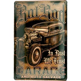 Tin Sign Tin Sign 20 x 30 Rat Rod in Rust We Trust Garage Hot Rod Rat Car Tuning Muscle Car USA