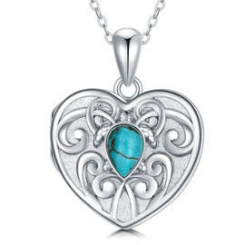 BETHZA 925 Sterling Silver Turquoise Turtle Heart Locket Necklace That Holds Pictures Photo Jewelry Birthday Gifts for Women Mom Wife Girlfriend