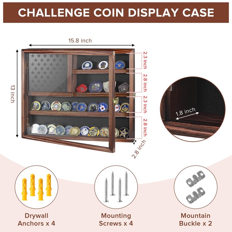 MOCAS Challenge Coin Display Case, Lockable Military Coin Holder Cabinet