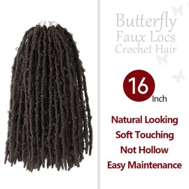 NISEYO NU Short Pre-looped Butterfly Locs Crochet Hair 16 Inch 8 Packs Light Weight & Soft Distressed Locs,4#(Brown)