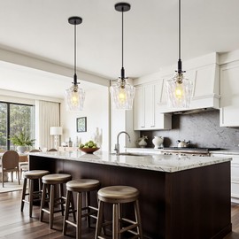 Vaziden Modern Hammered Glass Pendant Lighting for Kitchen Island 1 Pack, Farmhouse Black and Gold Pendant Light Fixtures, Height Adjustable Ceiling Pendant Light, 8 Inch